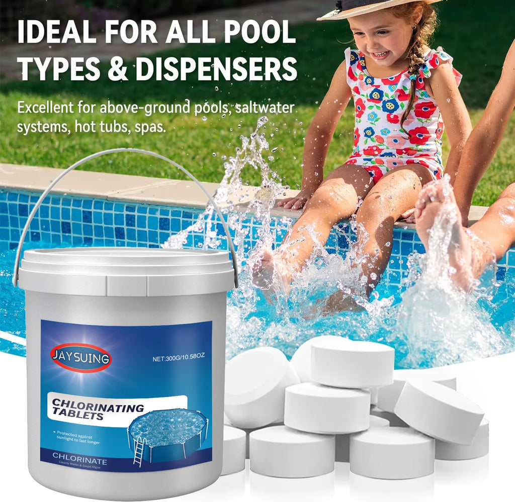 300G Swimming Pools & Spas 90% Available Chlorine Trichlor Pool Tablets Long-Lasting Slow Dissolving Sanitizer Clean&Clear Water