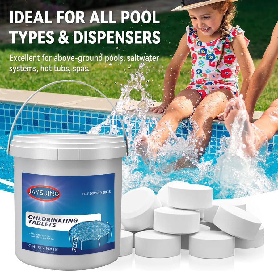 300G Swimming Pools & Spas 90% Available Chlorine Trichlor Pool Tablets Long-Lasting Slow Dissolving Sanitizer Clean&Clear Water