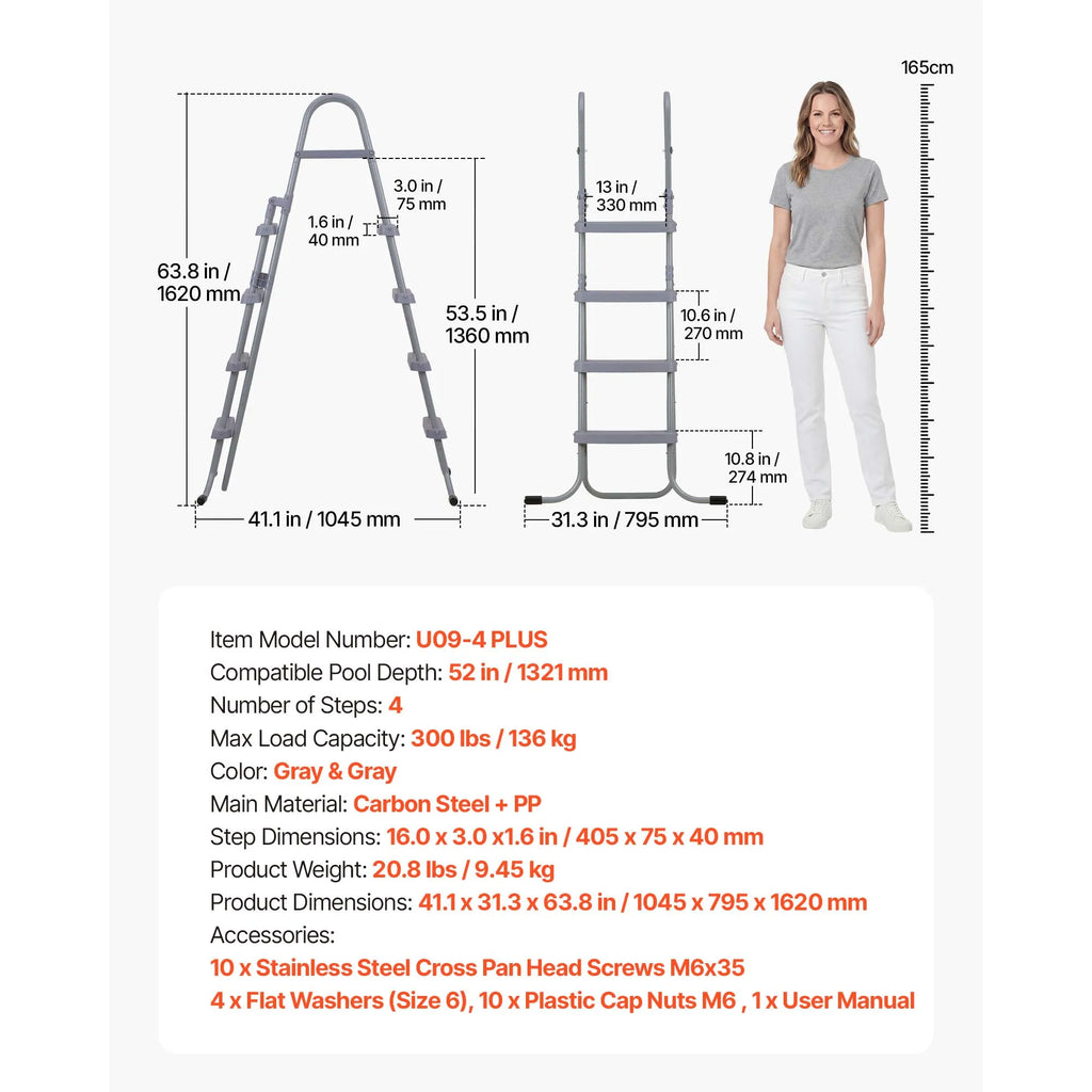 SucceBuy Above Ground Pool Ladder A-Frame Swimming Pool Stairs for 33/36/42/48/52 inch High Wall with Non-Slip Sturdy Wide Step