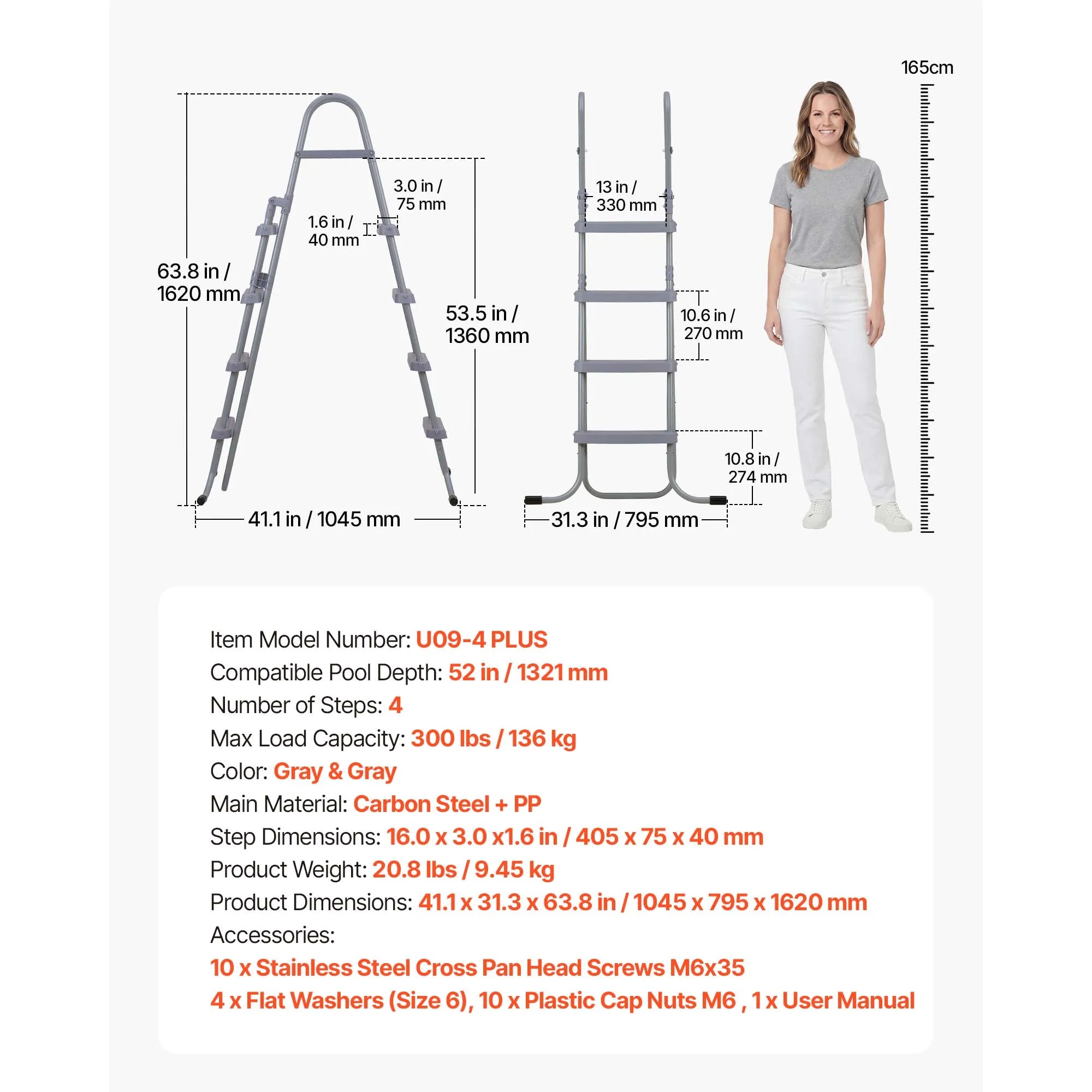 SucceBuy Above Ground Pool Ladder A-Frame Swimming Pool Stairs for 33/36/42/48/52 inch High Wall with Non-Slip Sturdy Wide Step