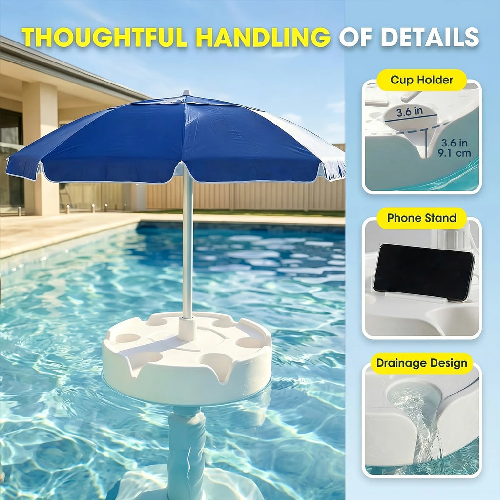 7ft Floating Umbrella for In-Pool Use, Pool Shade Umbrella with Base Cup Holder & Carry Bag, Portable Sun Shelter for Pool