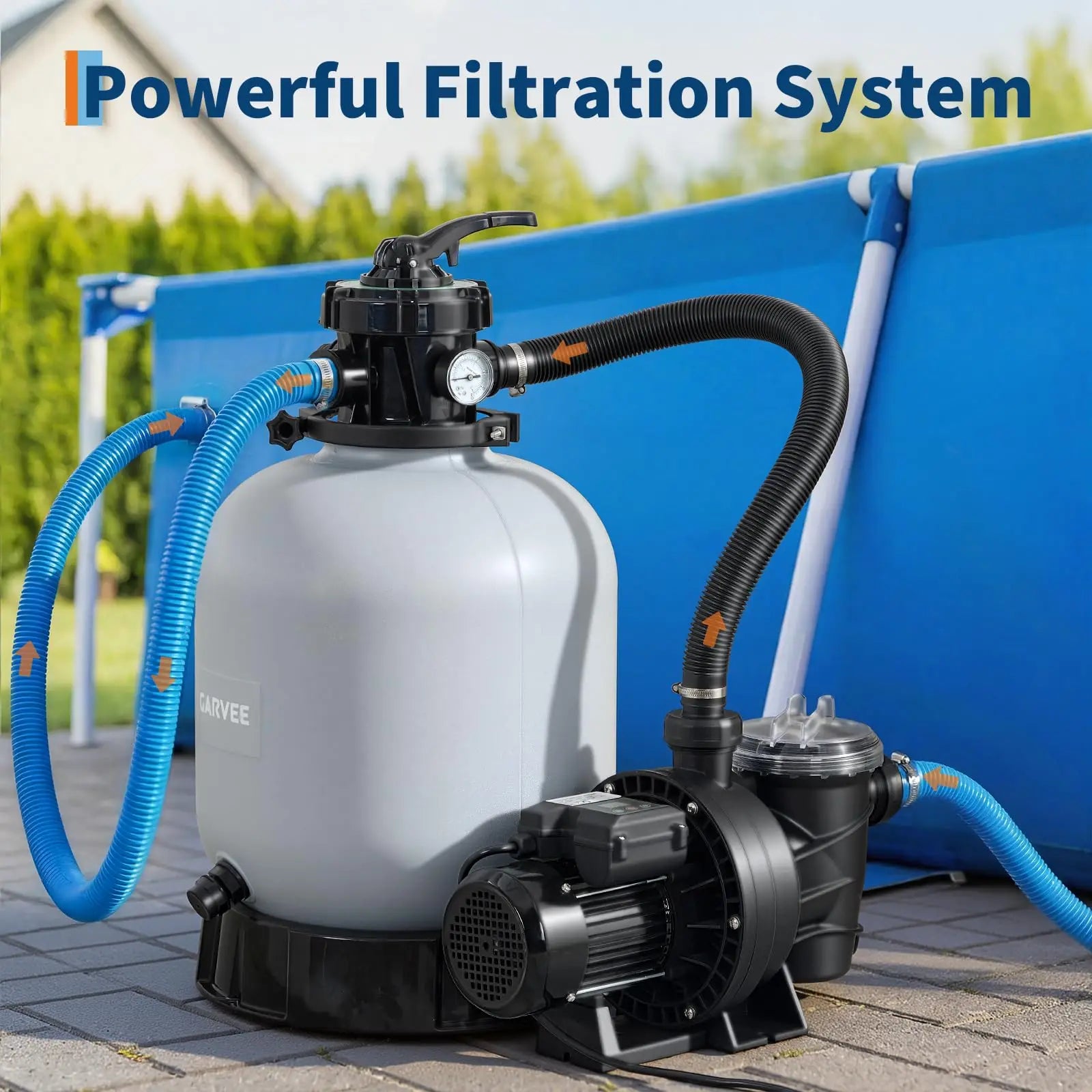 Above Ground Pool Sand Filter System, 19 Inch 1.5HP 6075 GPH Pump With 7-Way Valve, Timer And Strainer Basket