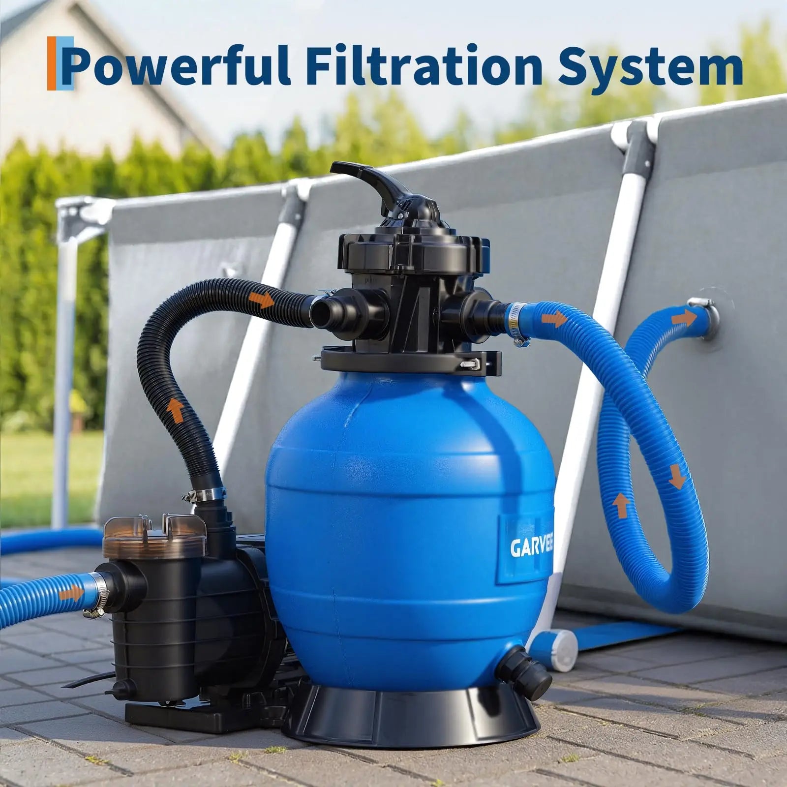 13'' Sand Filter Pump For Above Ground Pool, 3/4HP 3435GPH Pool Pump & Filter System With 7-Way Valve And Strainer Basket