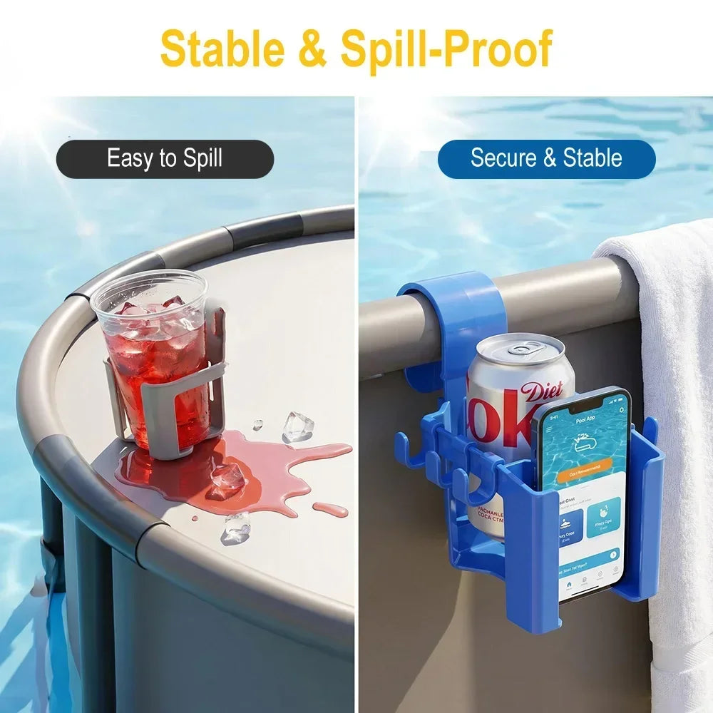 3-in-1 Multifunctional Poolside Storage Rack Household Stand Swimming Pool Hanging Cup Holder Organizer for Cup Phone Towel
