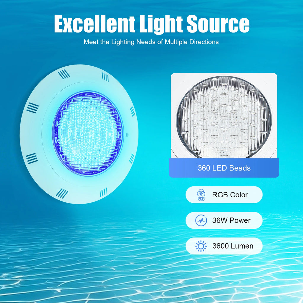 45W & 36W RGB LED Pool Light IP68 Waterproof 460/360 LEDs 2500/3600lm Remote Control for Swimming Pool Fountain Pond