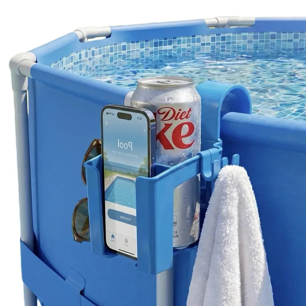 3-in-1 Multifunctional Poolside Storage Rack Household Stand Swimming Pool Hanging Cup Holder Organizer for Cup Phone Towel