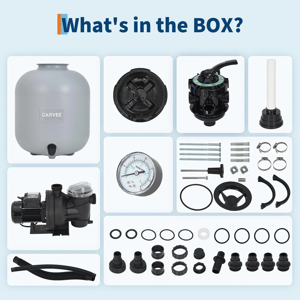 Above Ground Pool Sand Filter System, 19 Inch 1.5HP 6075 GPH Pump With 7-Way Valve, Timer And Strainer Basket
