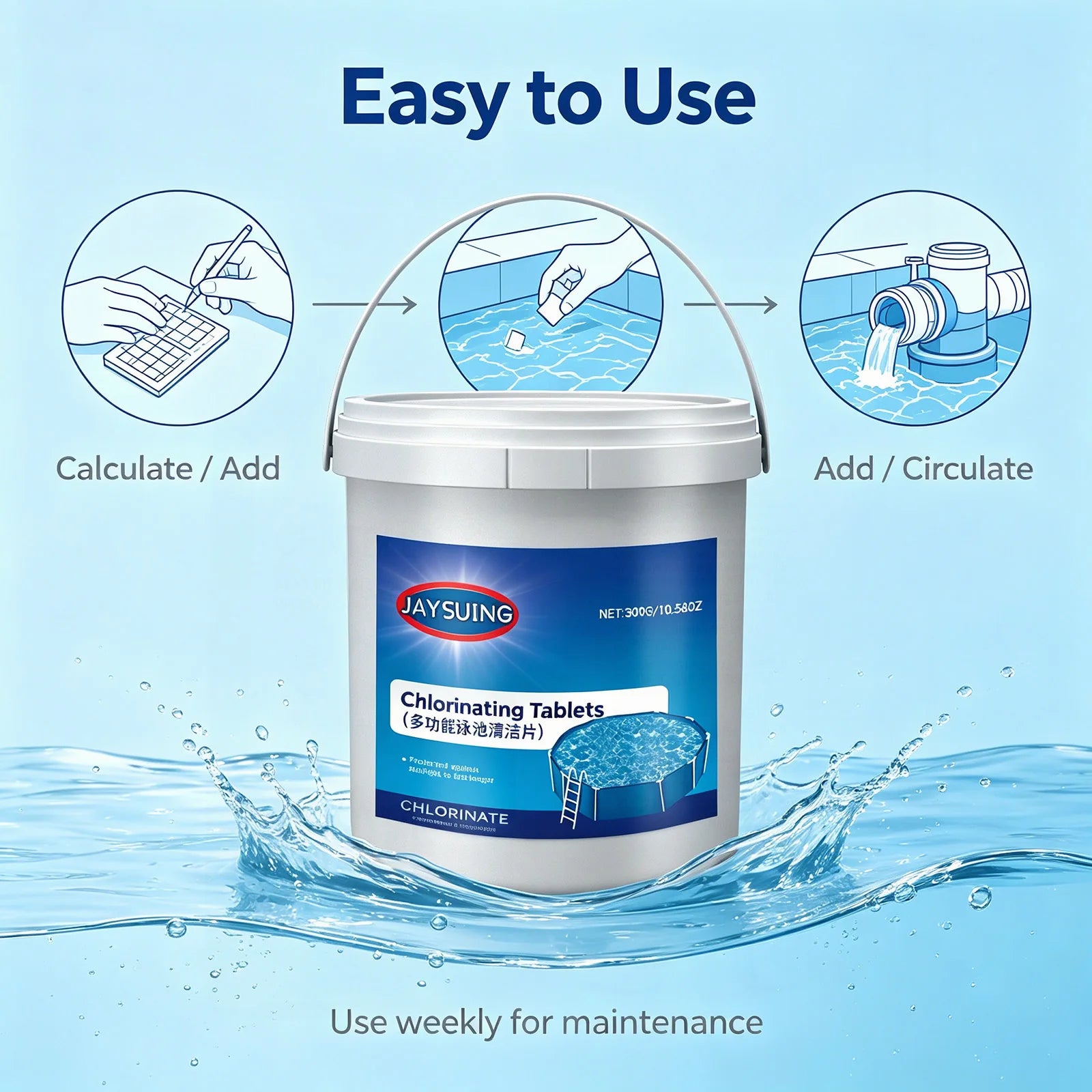 300G Swimming Pools & Spas 90% Available Chlorine Trichlor Pool Tablets Long-Lasting Slow Dissolving Sanitizer Clean&Clear Water