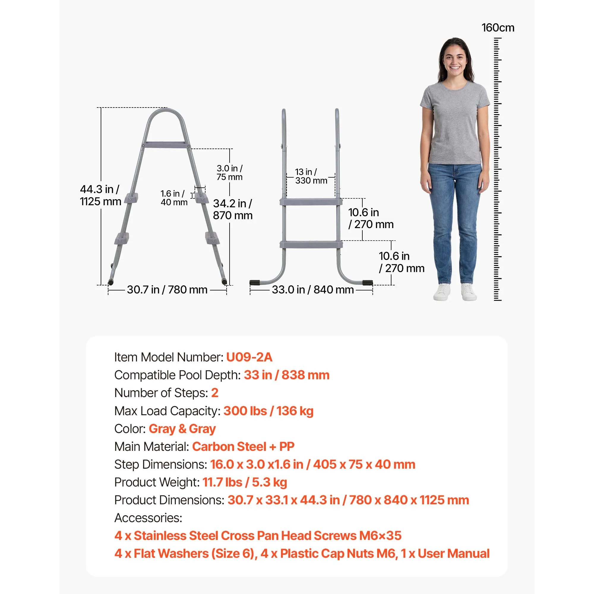 SucceBuy Above Ground Pool Ladder A-Frame Swimming Pool Stairs for 33/36/42/48/52 inch High Wall with Non-Slip Sturdy Wide Step