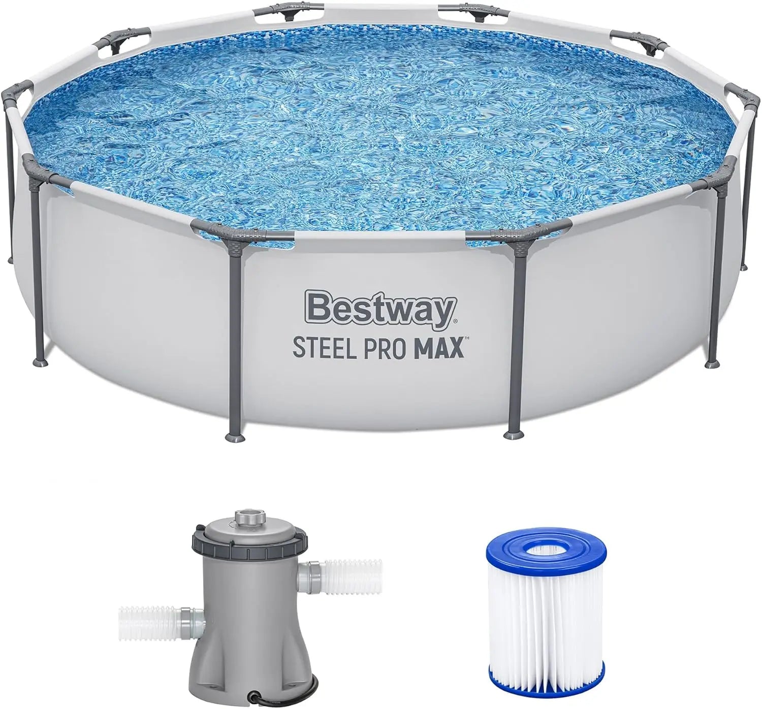 Steel Pro MAX 10' x 30" Above Ground Pool, Round Metal Frame Outdoor Swimming Pool Set with Filter Pump & Type I Cartridge