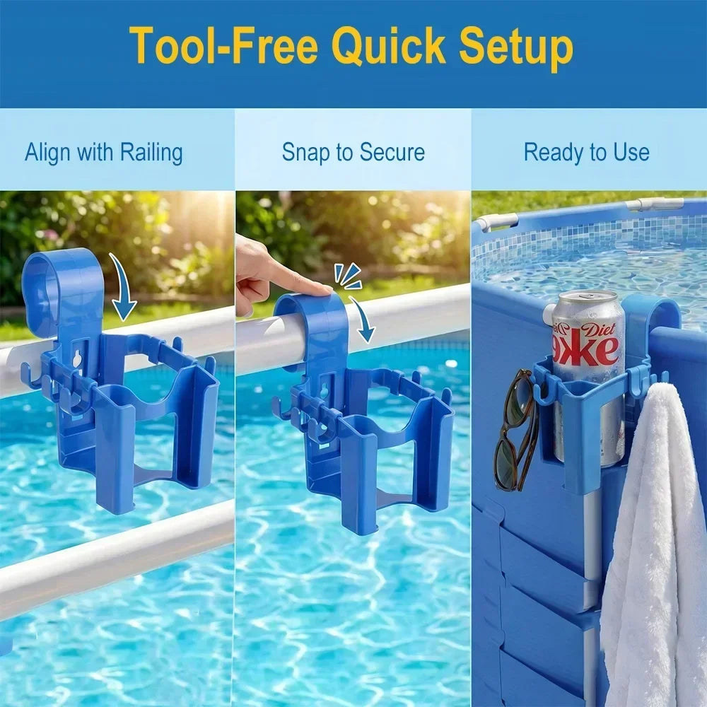 3-in-1 Multifunctional Poolside Storage Rack Household Stand Swimming Pool Hanging Cup Holder Organizer for Cup Phone Towel
