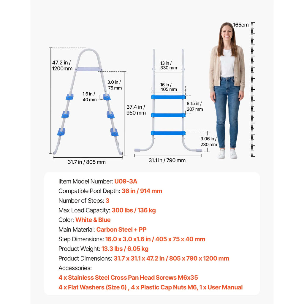 SucceBuy Above Ground Pool Ladder A-Frame Swimming Pool Stairs for 33/36/42/48/52 inch High Wall with Non-Slip Sturdy Wide Step