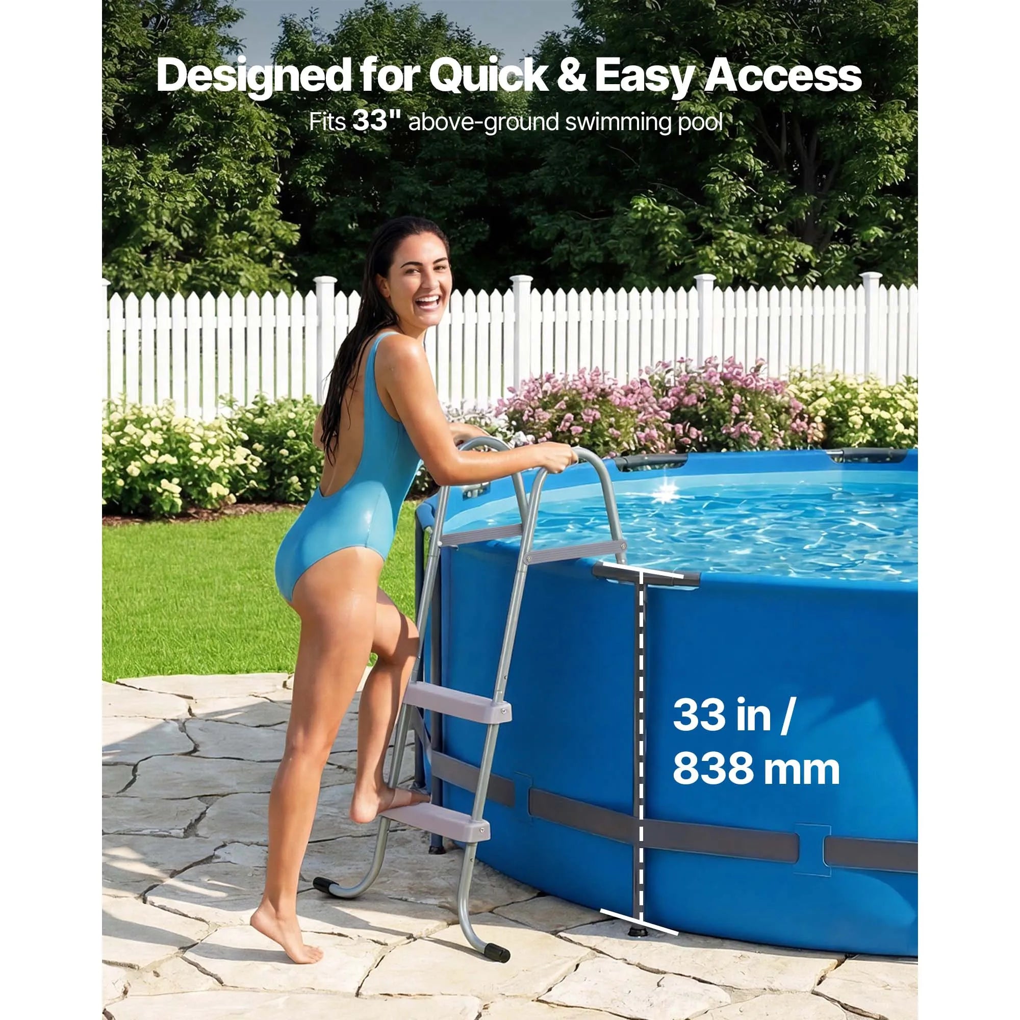 SucceBuy Above Ground Pool Ladder A-Frame Swimming Pool Stairs for 33/36/42/48/52 inch High Wall with Non-Slip Sturdy Wide Step