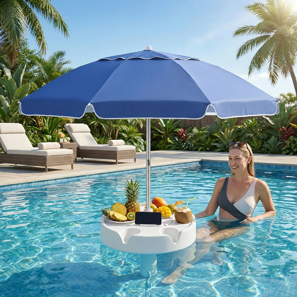 7ft Floating Umbrella for In-Pool Use, Pool Shade Umbrella with Base Cup Holder & Carry Bag, Portable Sun Shelter for Pool