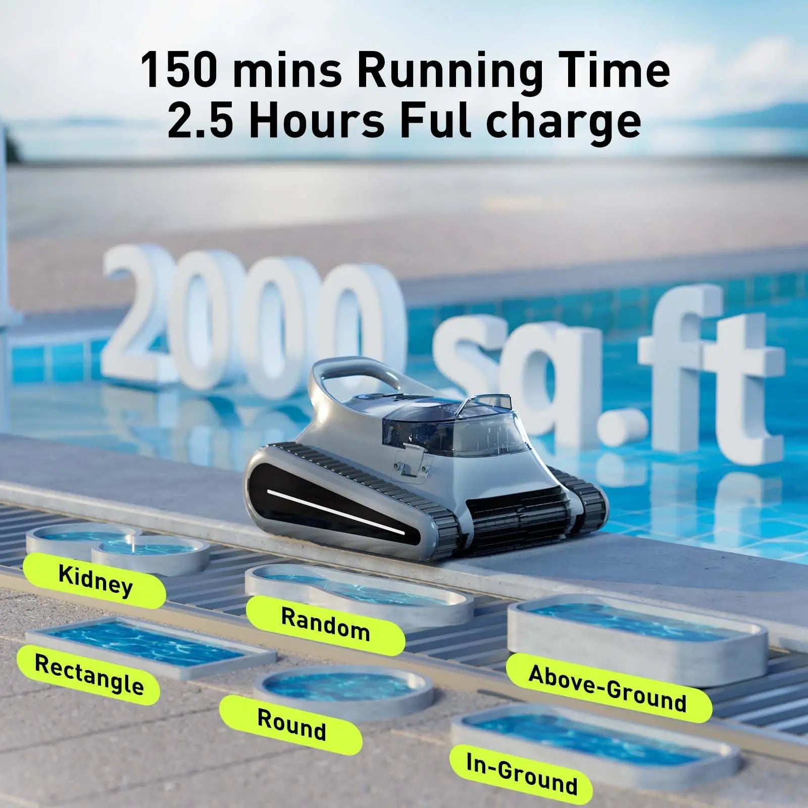 (New for 2025) Seauto Crab Pro Cordless Robotic Cleaner, for Inground Pools up to 2000 Sq.ft, with Floor and Waterline Cleaning Vacuum