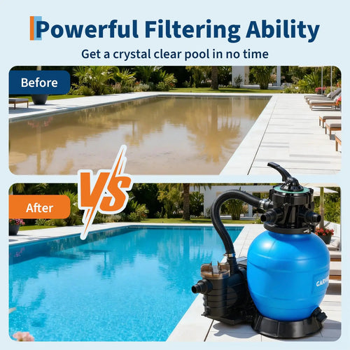 13'' Sand Filter Pump For Above Ground Pool, 3/4HP 3435GPH Pool Pump & Filter System With 7-Way Valve And Strainer Basket