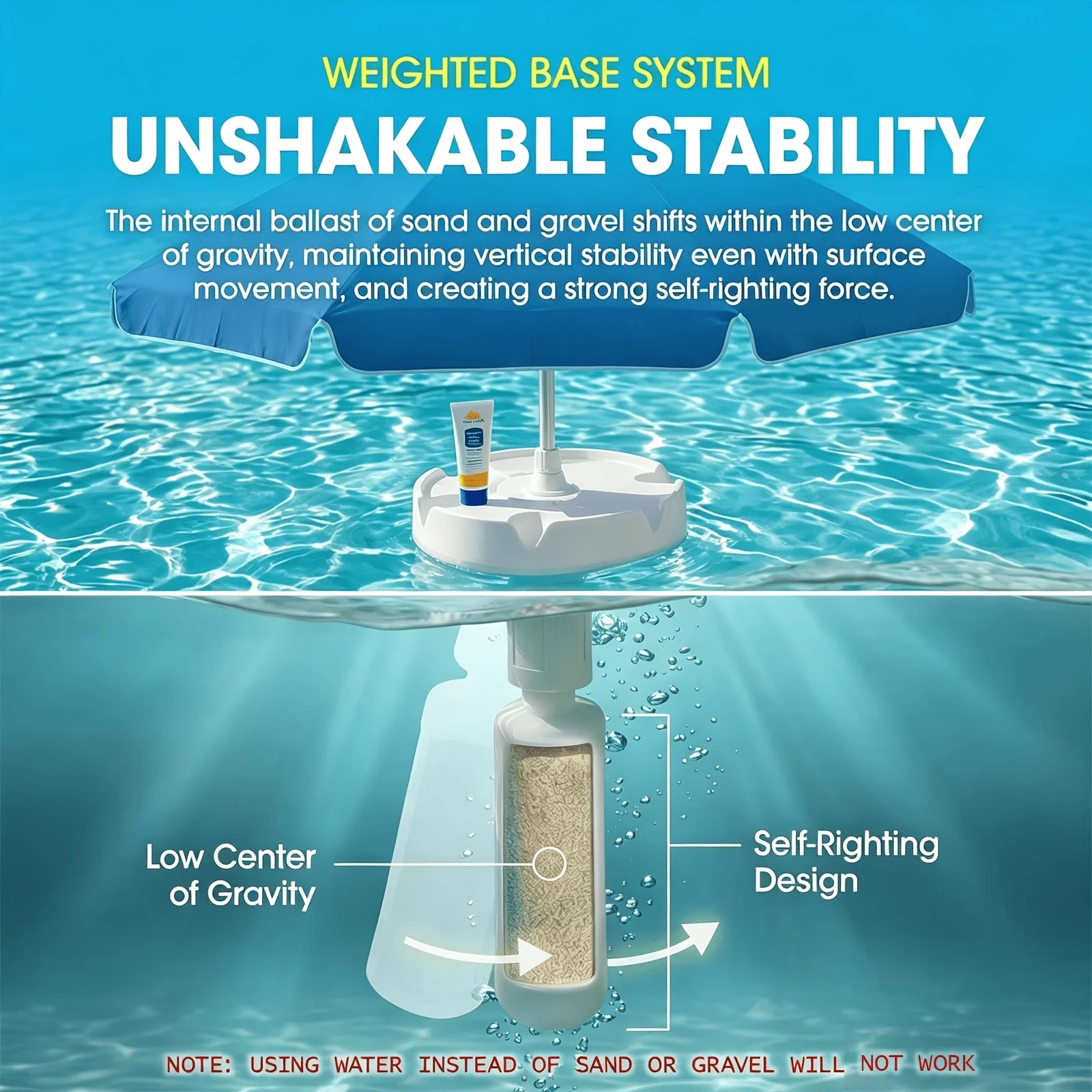 7ft Floating Umbrella for In-Pool Use, Pool Shade Umbrella with Base Cup Holder & Carry Bag, Portable Sun Shelter for Pool
