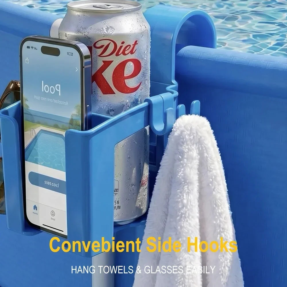 3-in-1 Multifunctional Poolside Storage Rack Household Stand Swimming Pool Hanging Cup Holder Organizer for Cup Phone Towel