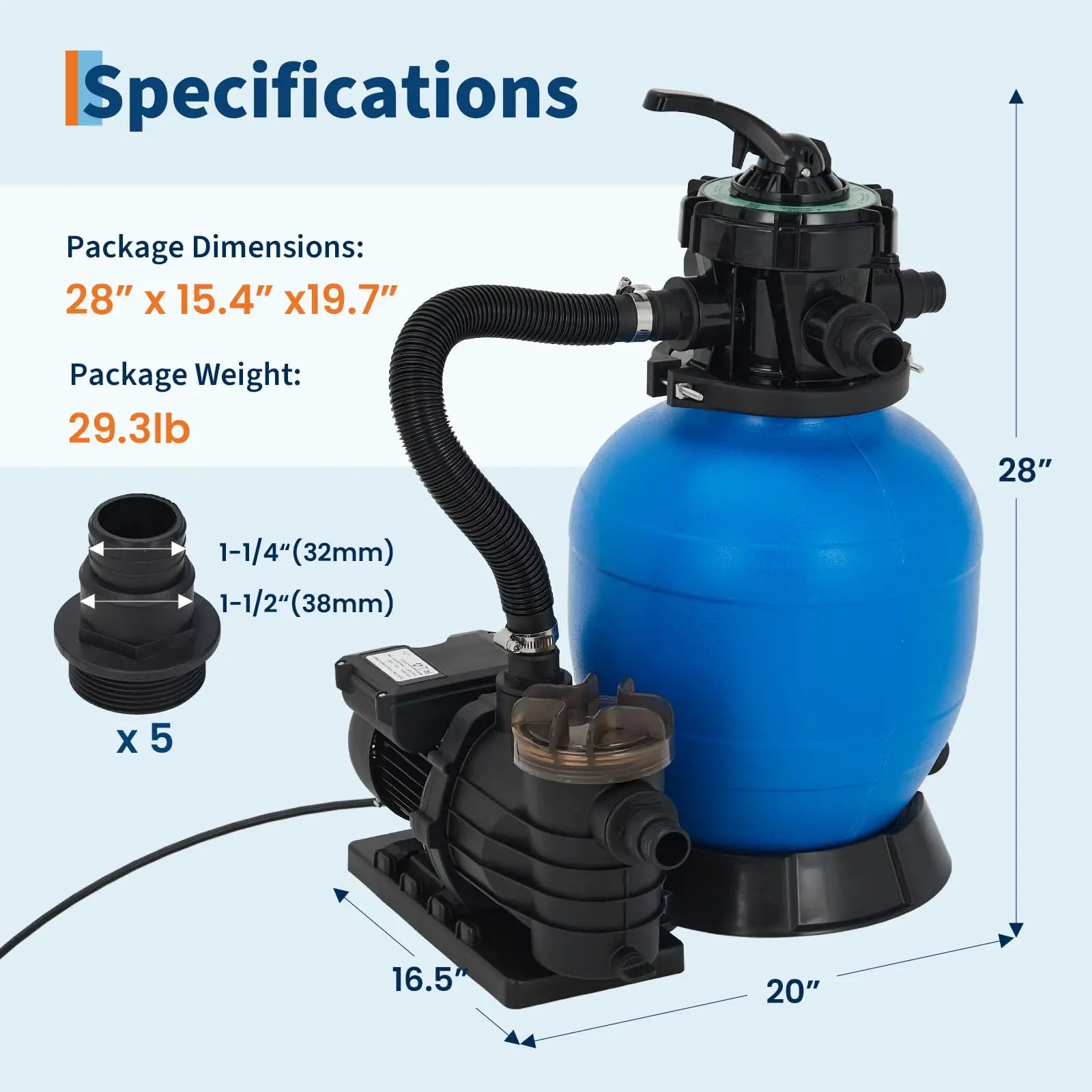 13'' Sand Filter Pump For Above Ground Pool, 3/4HP 3435GPH Pool Pump & Filter System With 7-Way Valve And Strainer Basket
