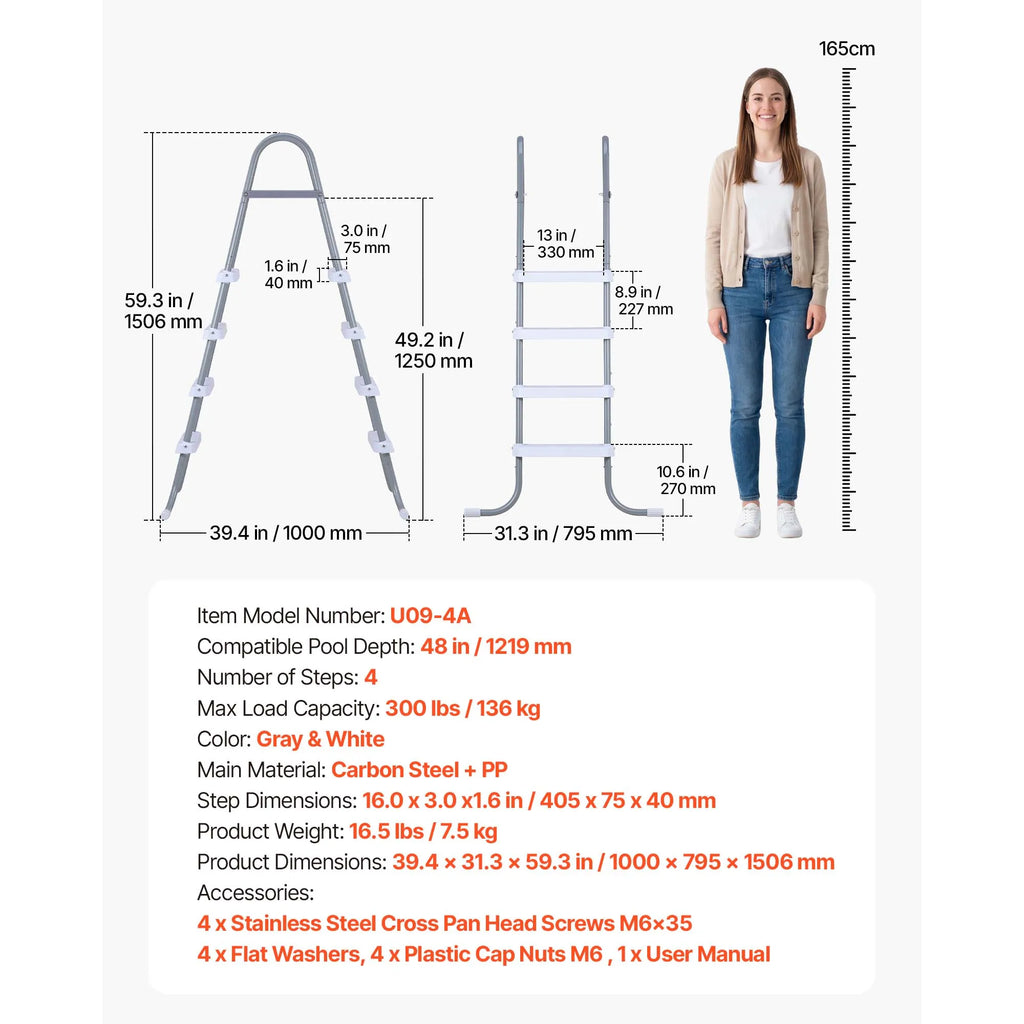 SucceBuy Above Ground Pool Ladder A-Frame Swimming Pool Stairs for 33/36/42/48/52 inch High Wall with Non-Slip Sturdy Wide Step
