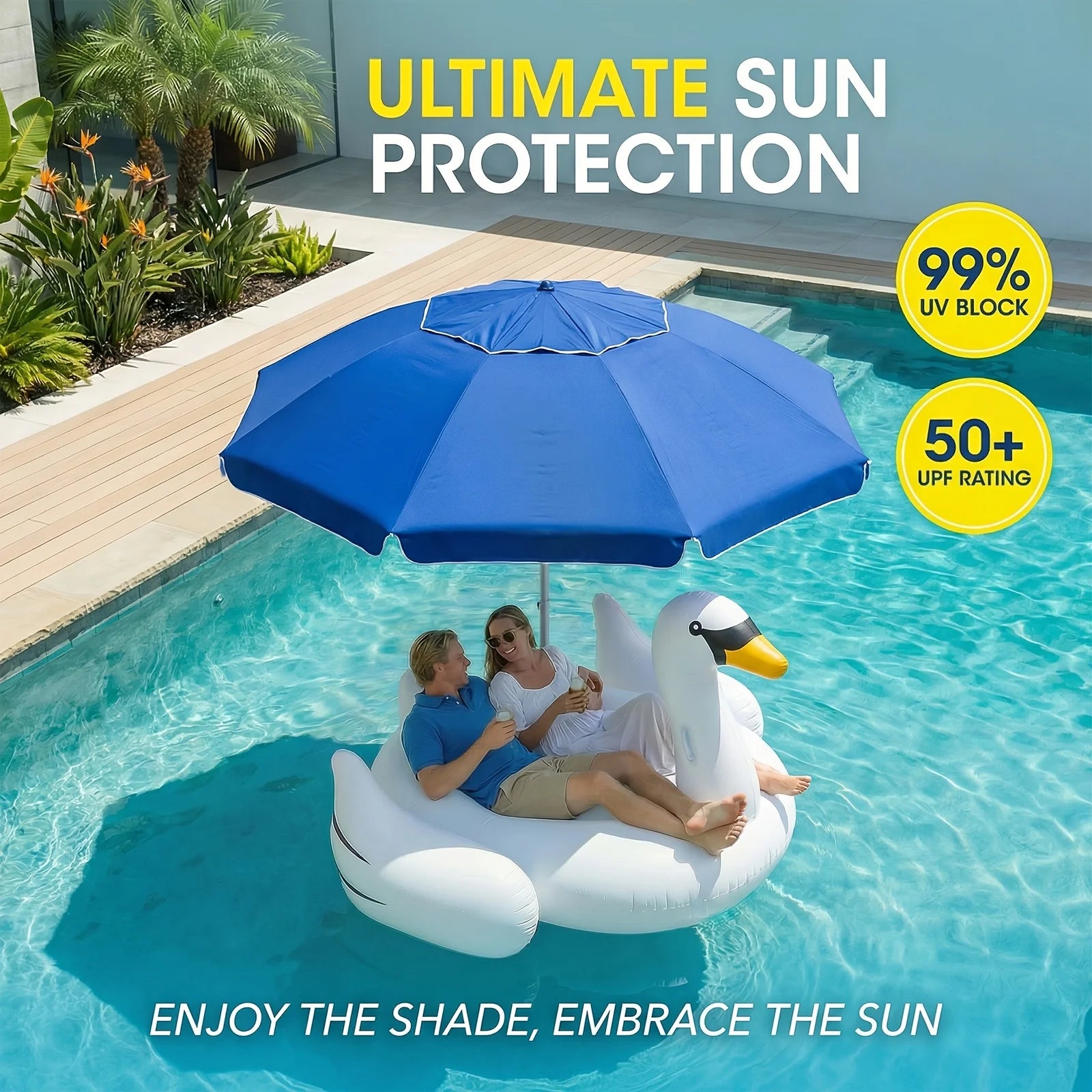 7ft Floating Umbrella for In-Pool Use, Pool Shade Umbrella with Base Cup Holder & Carry Bag, Portable Sun Shelter for Pool