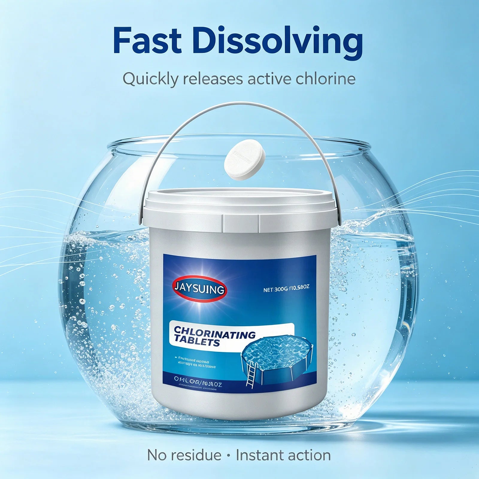 300G Swimming Pools & Spas 90% Available Chlorine Trichlor Pool Tablets Long-Lasting Slow Dissolving Sanitizer Clean&Clear Water